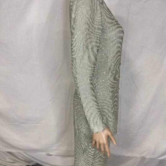 Women's Metallic Knit Skirt And Cardigan Set