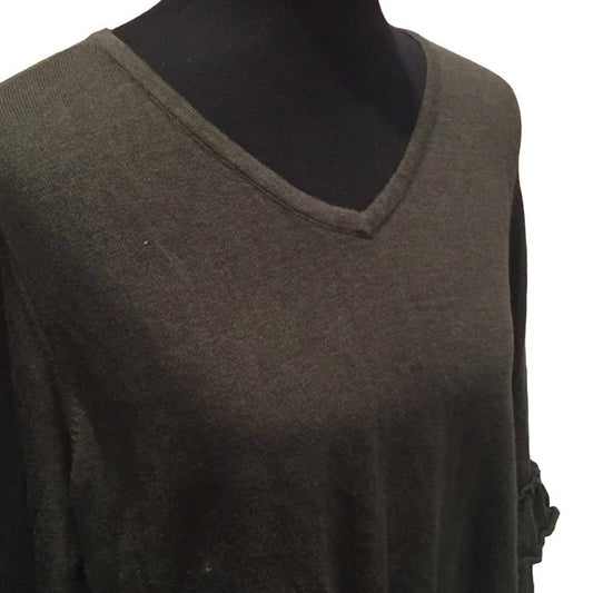 Women's Ruffled Elbow VNeck Long Sleeve Sweater