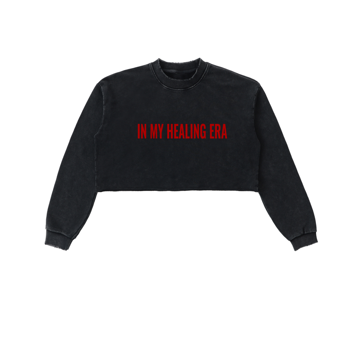 Schneegewaschenes Sweatshirt mit offenem Saum und verkürztem Schnitt
