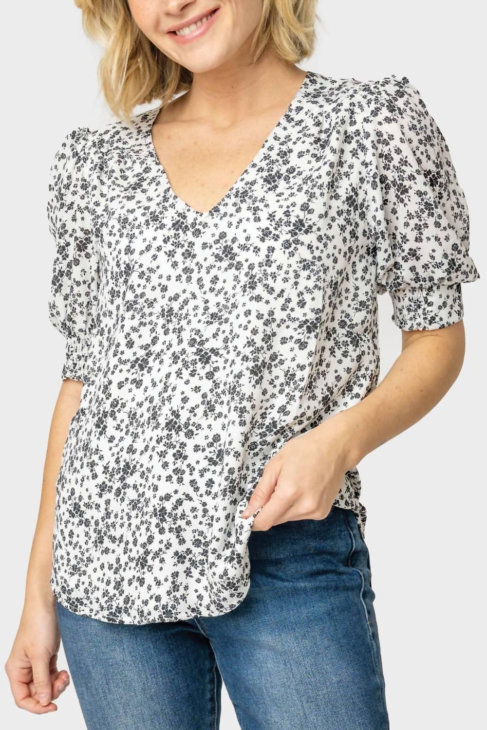 Puff Sleeve V-Neck Blouse