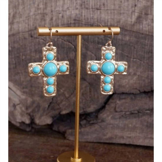 Women's Vintage Style Turquoise & Pearl Cross Earrings