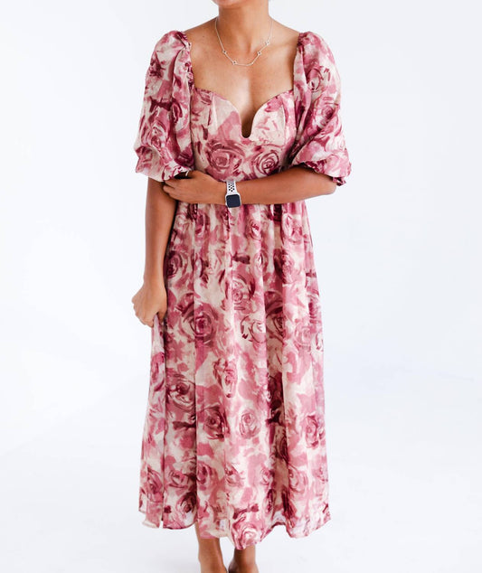 Women's Floral Textured Jacquared Midi Dress