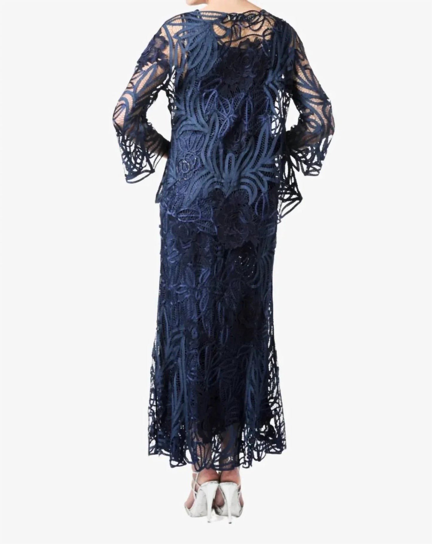 Set aus besticktem Spitzenkleid und Jacke mit Rosenmotiv
