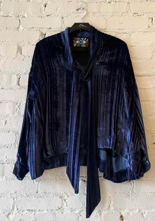 Women's Lines Velvet Tie Blouse