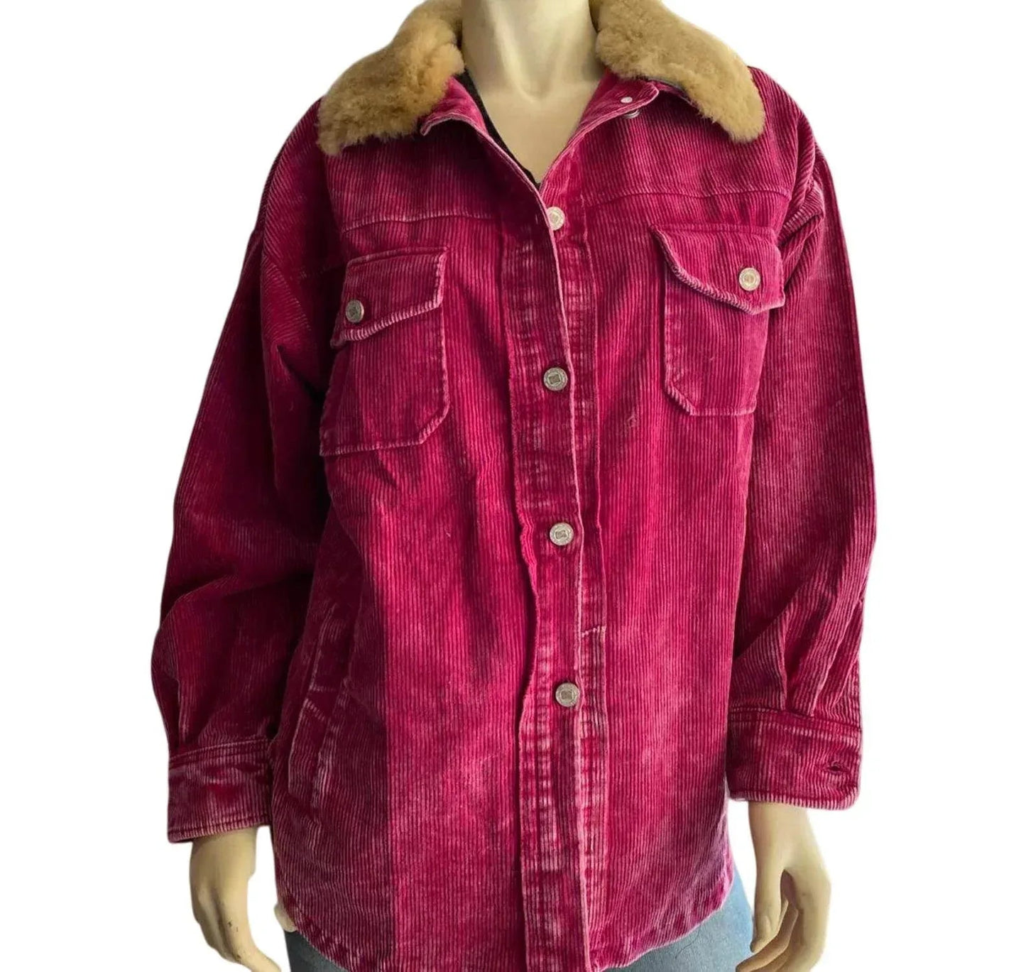 Aviator Barbie Cord-Shacket mit Lammfellkragen