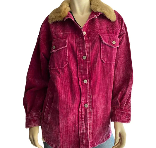 Aviator Barbie Corduroy Shacket with Sheephide Collar