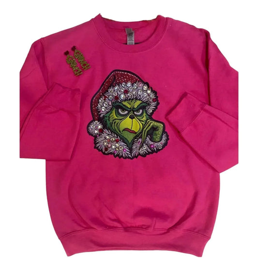Glitzerndes Grinch Feiertags-Sweatshirt für Damen