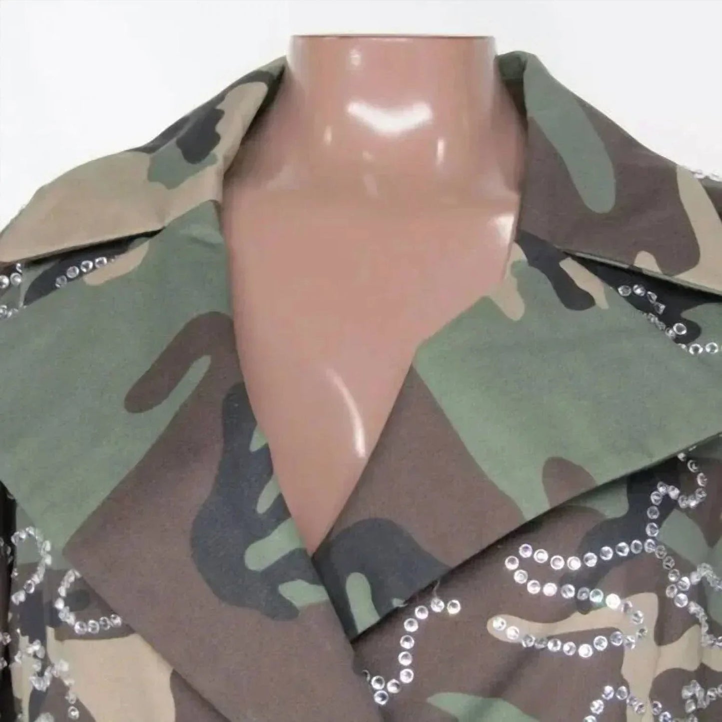 Damen Trenchcoat mit Strass und Camouflage-Muster