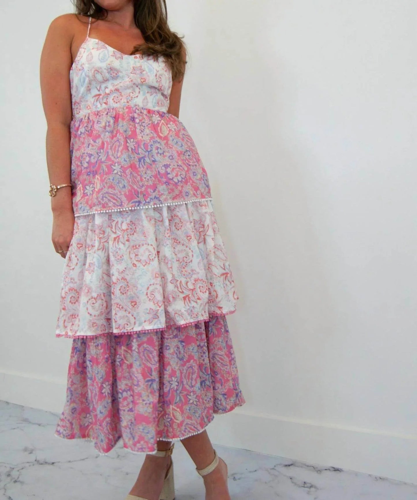 Olivia Vintage Paisley Tiered Midi Dress