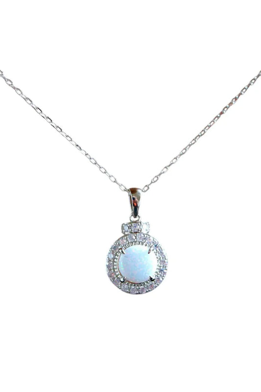 Women's Sterling Silver Circle Opal Necklace