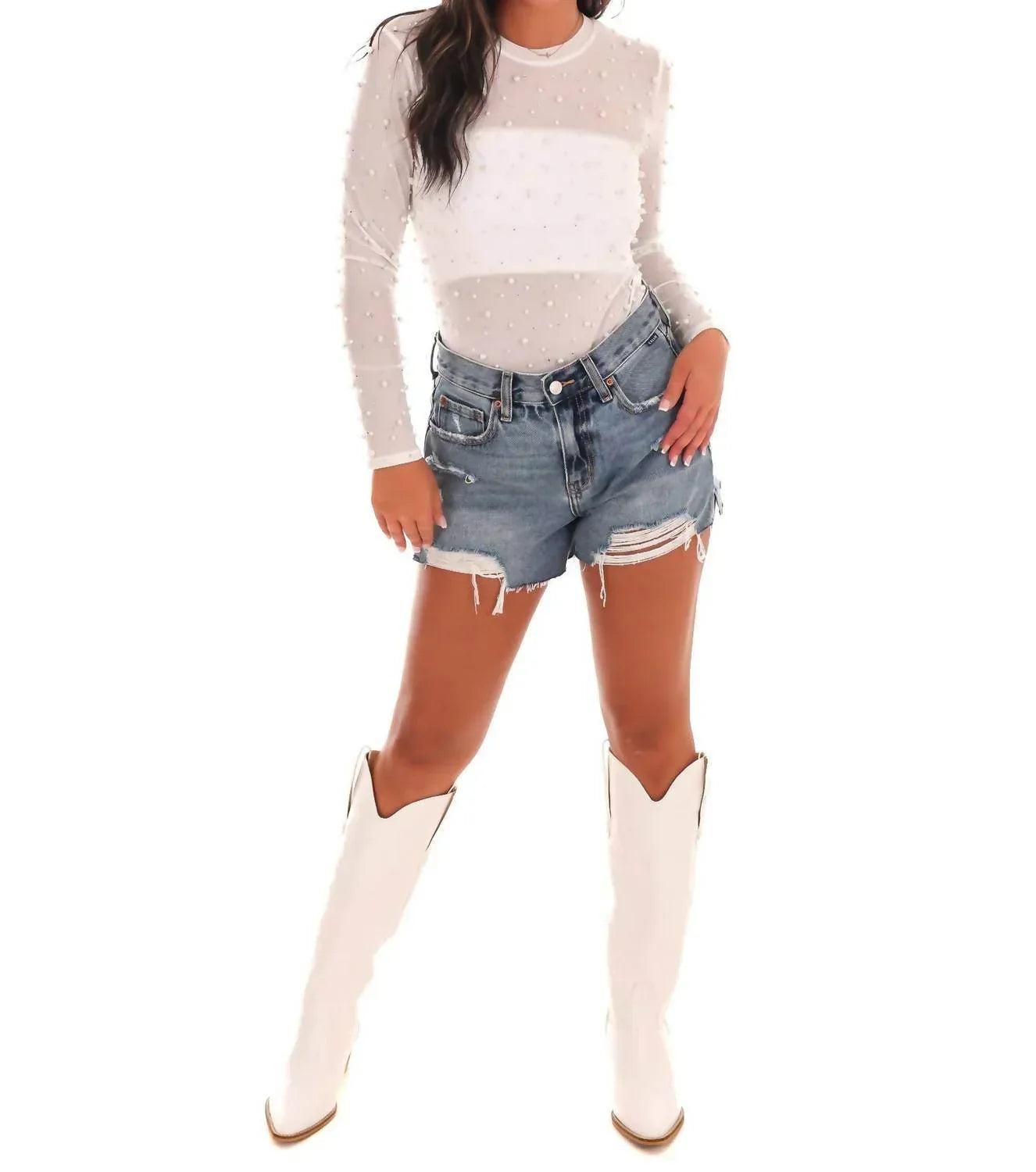 Glänzender und kecker transparenter Bodysuit