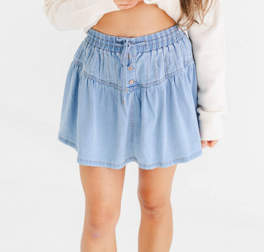 Women's Denim Stretch Soft Denim Pintuck Flare Mini Skirt