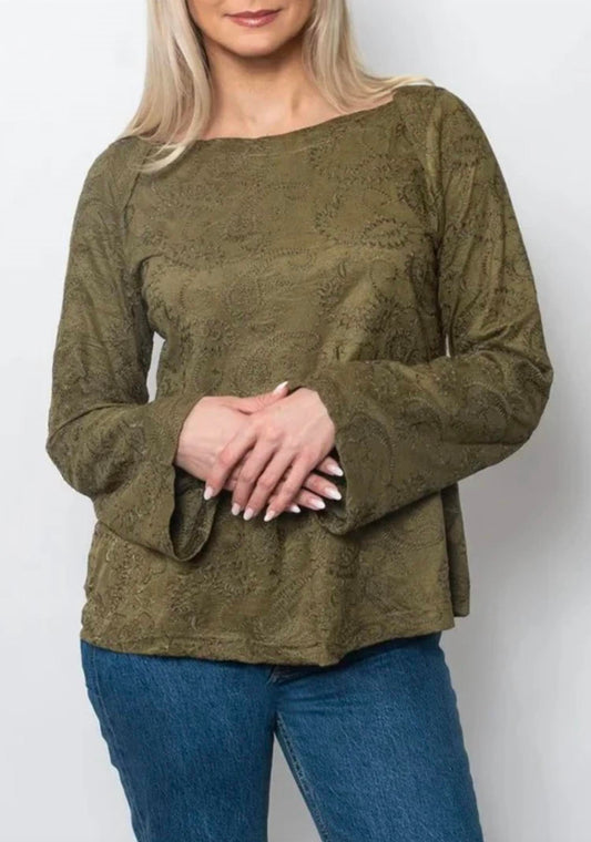 Embroidered Scoop Neck Top