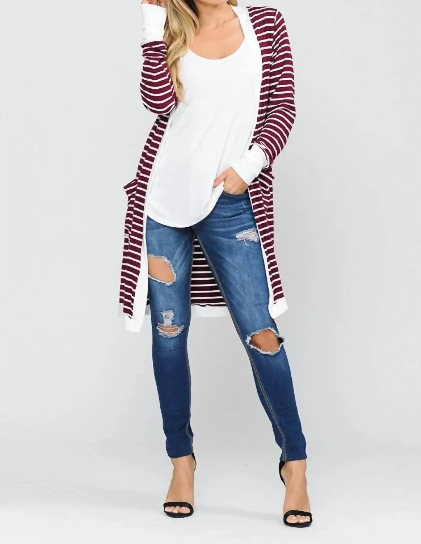 Stripe Midi Open Cardigan