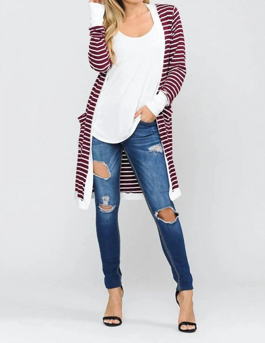 Gestreifte Midi-Strickjacke mit offener Front