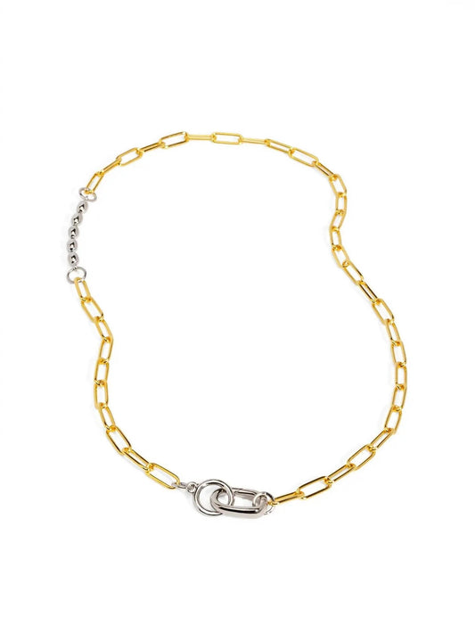 Women's Two Tone Beaded Mixed Link Collar Necklace