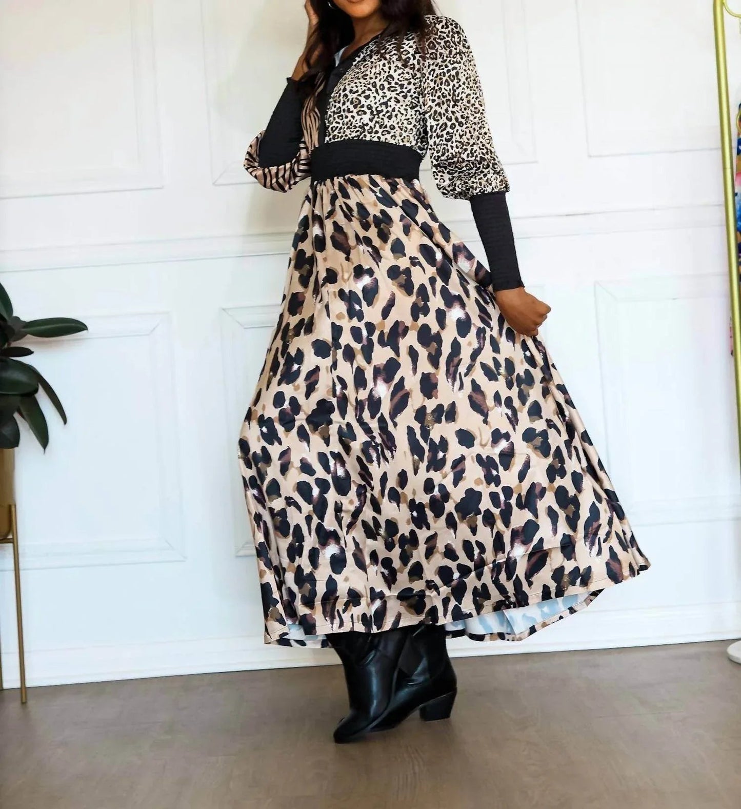 Women's Animal Print Long Sleeve Maxi Dress