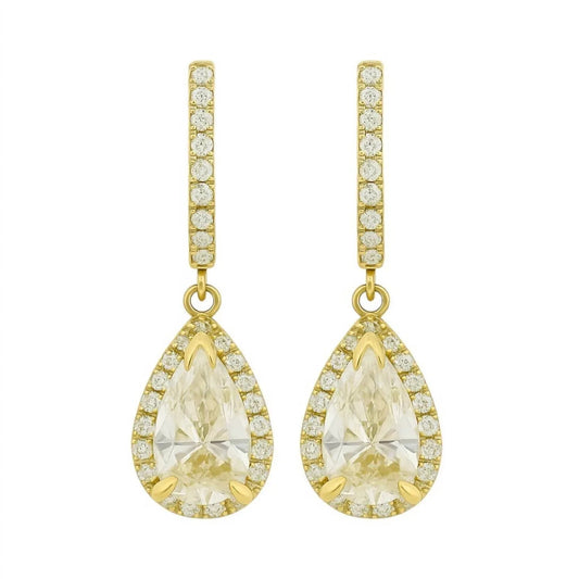 Women's Moissanite Pear Shape Halo Drop Huggie Earrings