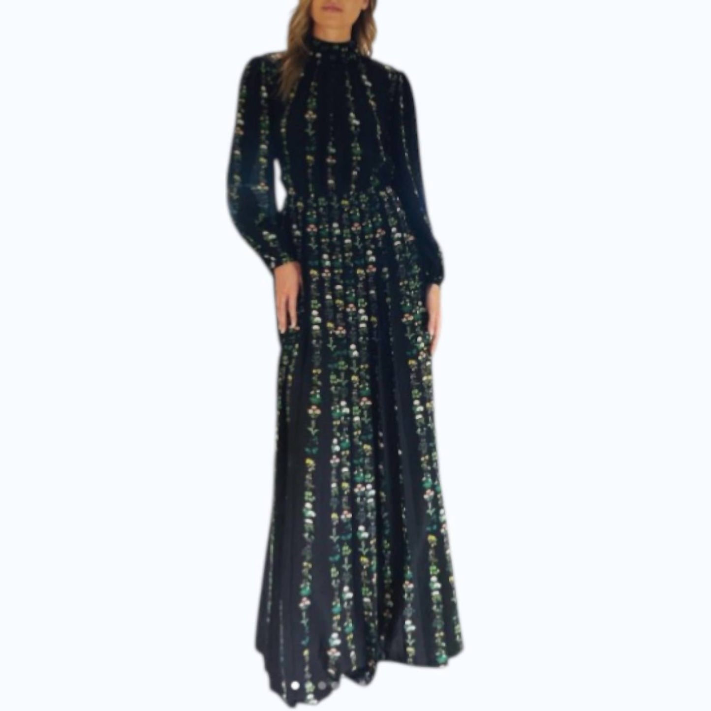 Plissiertes Maxi-Kleid aus Crêpe de Chine mit Blumenmuster