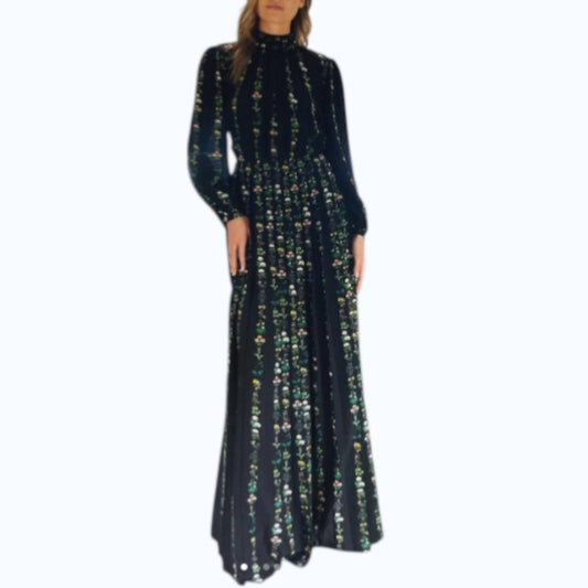 Floral Crepe De Chine Pleated Maxi Dress