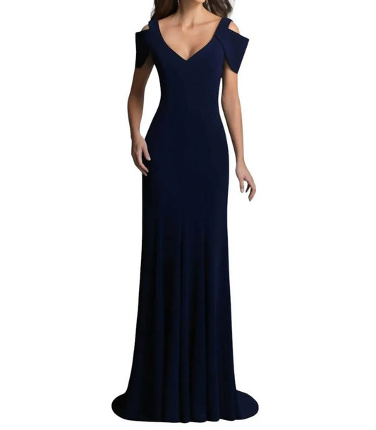 Cold-shoulder V-neck Evening Gown
