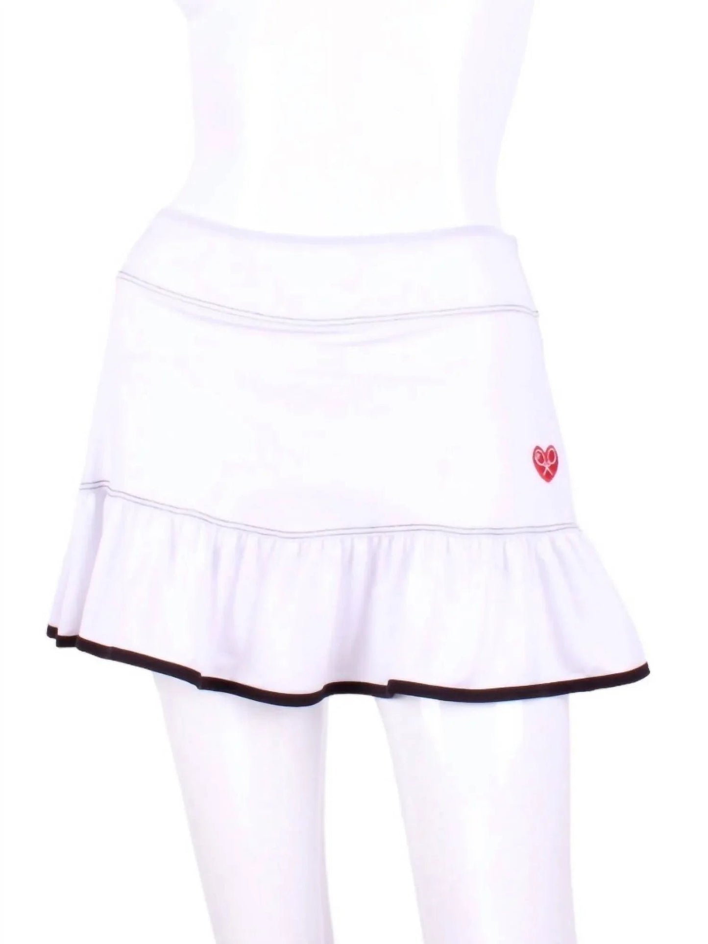 Damen-Tennisskirt mit Rüschen und schwarzem Besatz