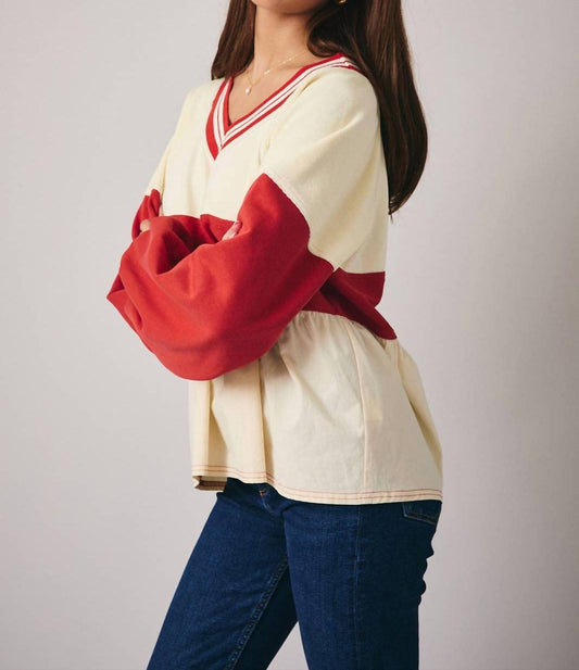 Colorblock V Neck Babydoll Top