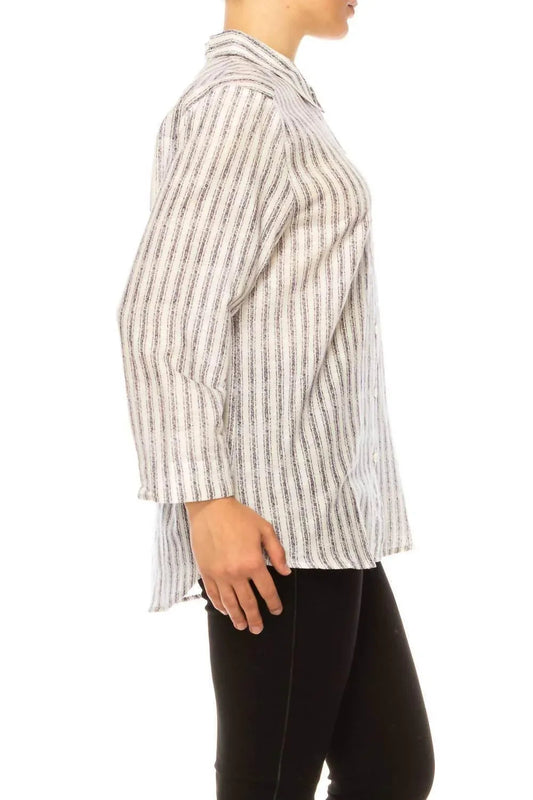 Button Down Long Sleeve Print Top