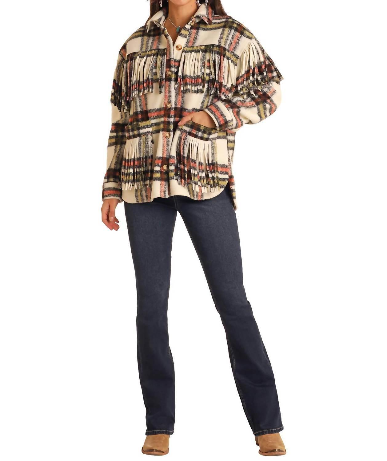 Plaid Shacket With Fringe