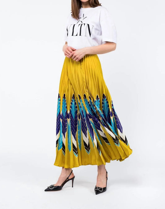 Feather Print Pleated Skirt