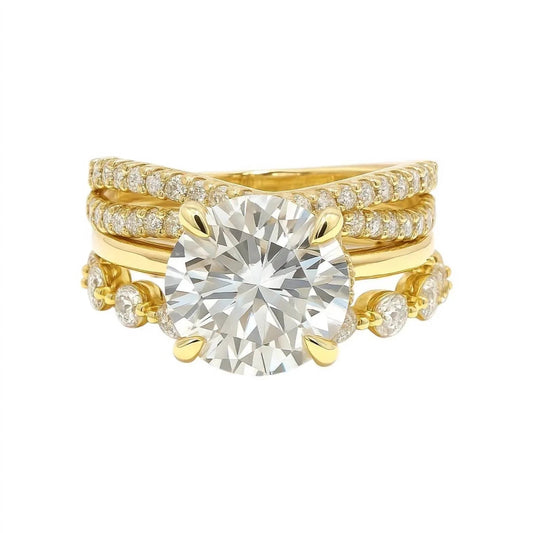 Women's Round Brilliant Cut Moissanite Ring - 3 Piece Set