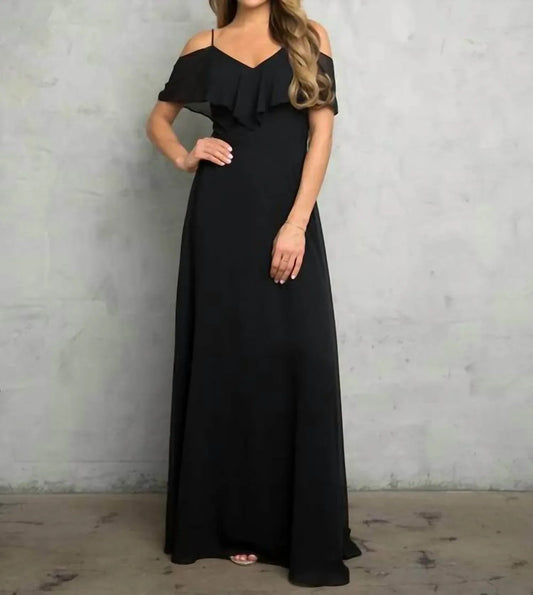 Chiffon Cold Shoulder Ruffle Sleeve Bridesmaid Dress