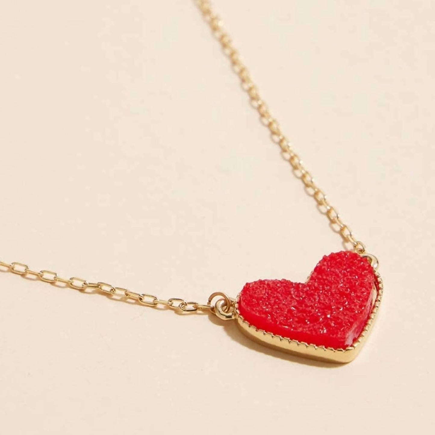 Women's Heart Druzy Stone Charm Short Necklace