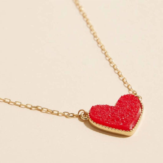Women's Heart Druzy Stone Charm Short Necklace