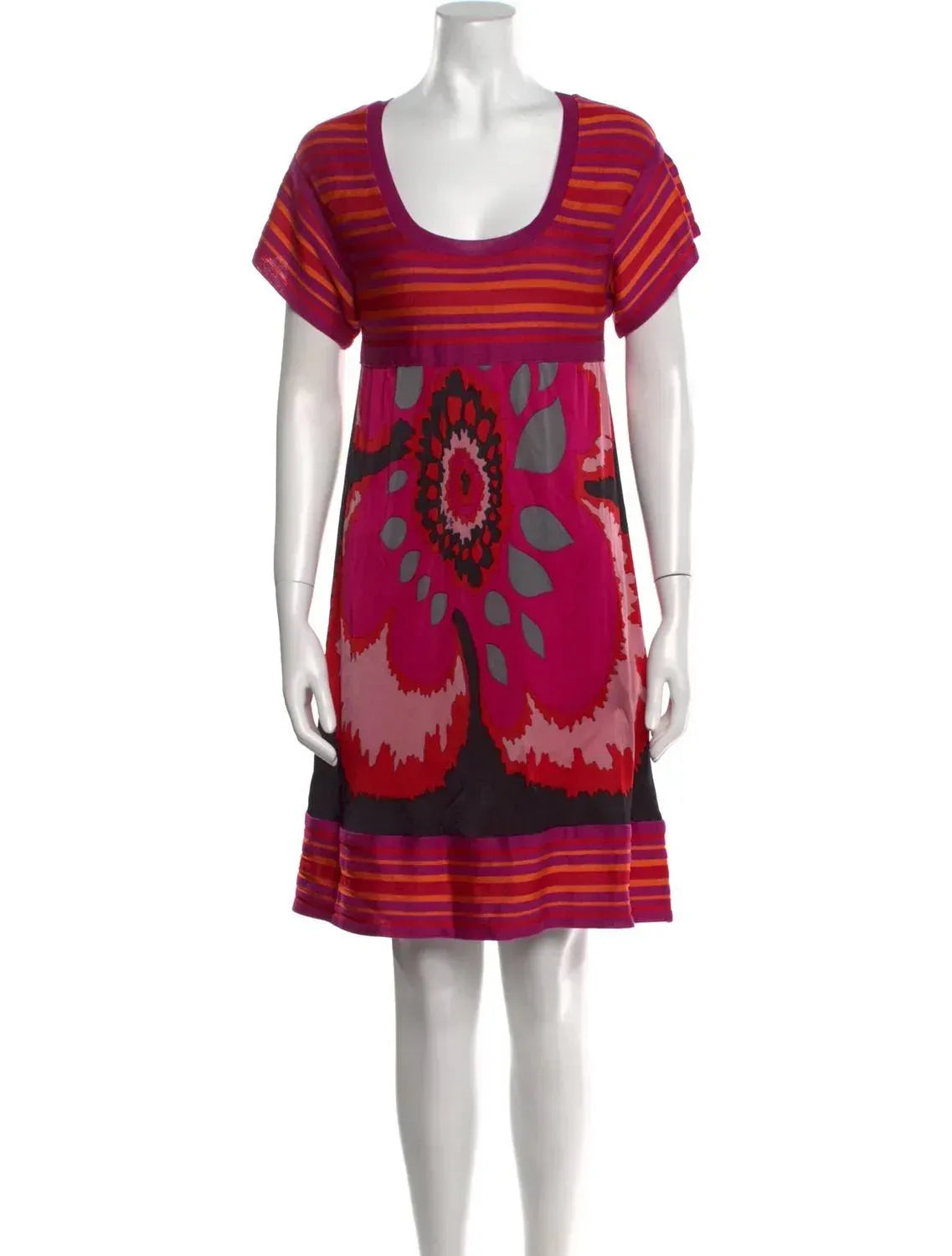 Geblümtes gestreiftes Strick-Jersey-Minikleid