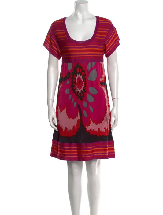 Floral Striped Knit Jersey Mini Dress