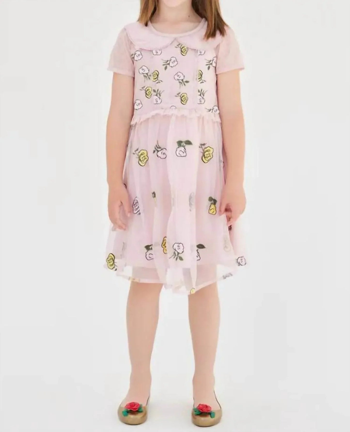 Kleid mit Rosenstickerei am Kragen