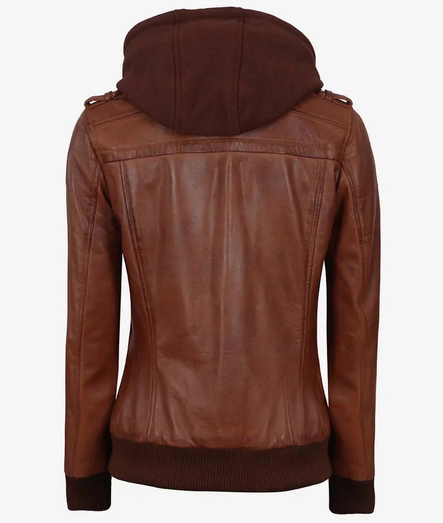 Damen-Echtlederjacke mit abnehmbarer Kapuze