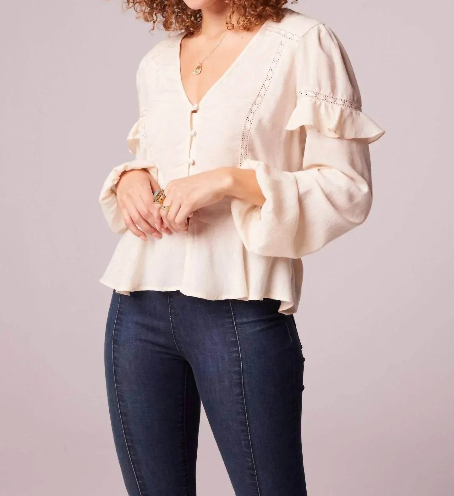 Sandy Ruffle Long Sleeve Button Blouse