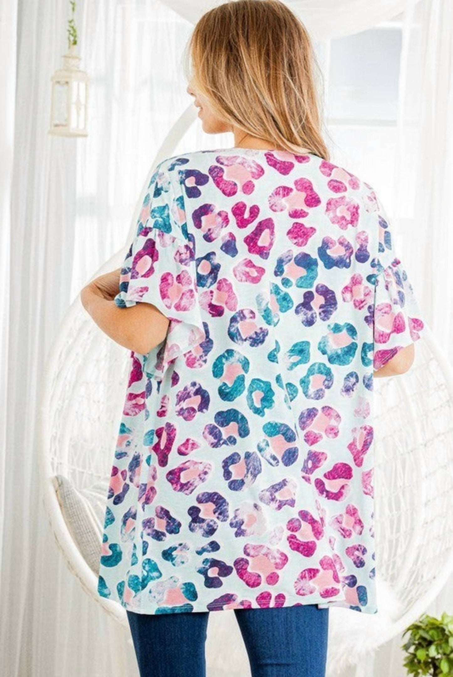 Cardigan mit Rüschenärmeln und Animal-Print