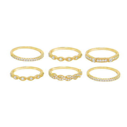 Women's 6 Band Cubic Zirconia Stackable Ring Set