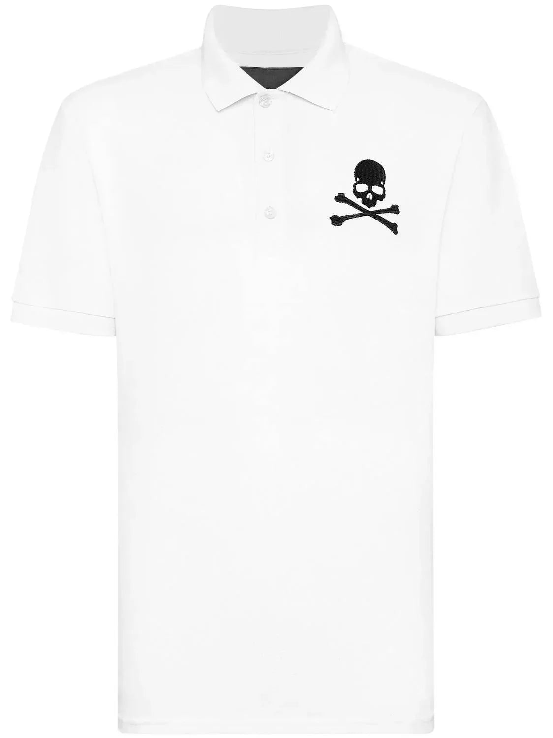 Embroidered Skull Bones Graphic Polo Shirt
