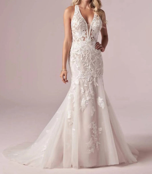 Elizabetta Deep Illusion V-neckline Gown