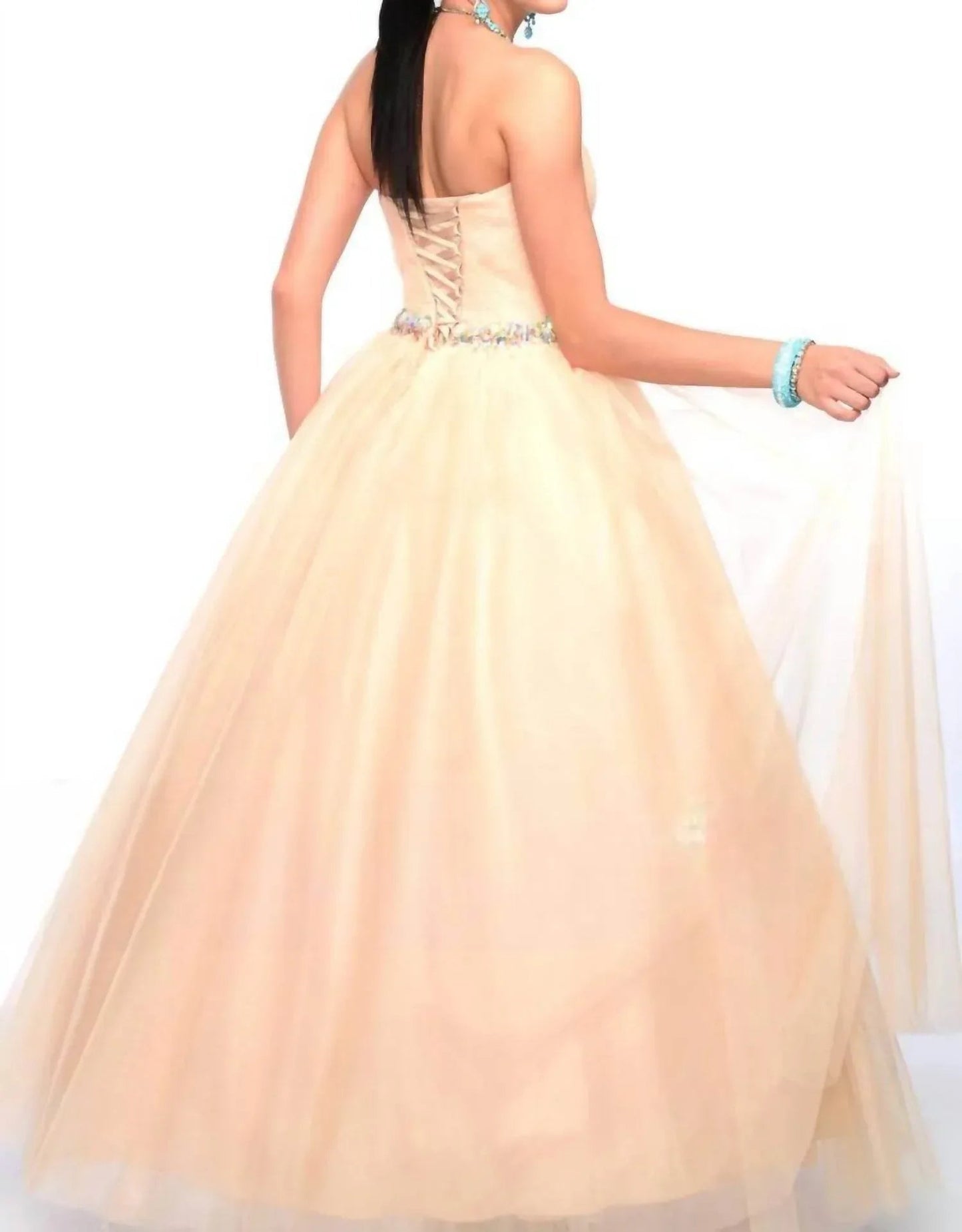 Shimmery Waistline Beadwork Strapless Ballgown