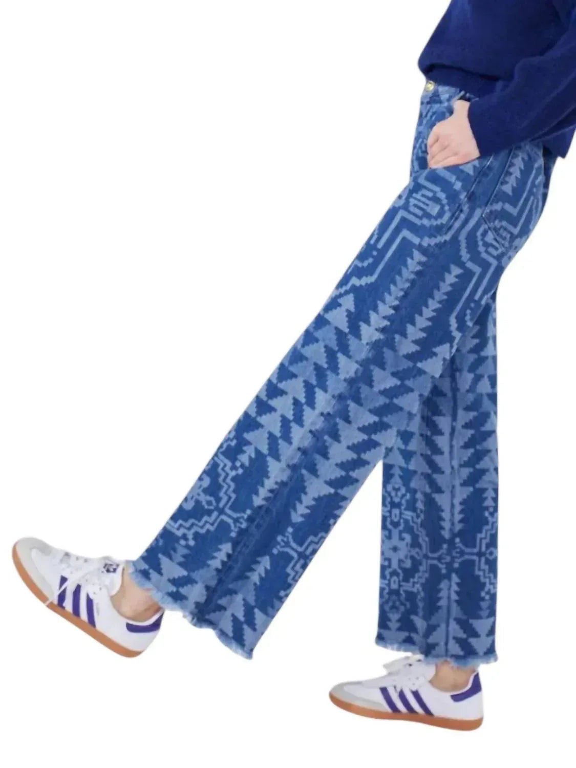 Laserbedruckte Cropped Wide Leg Jeans