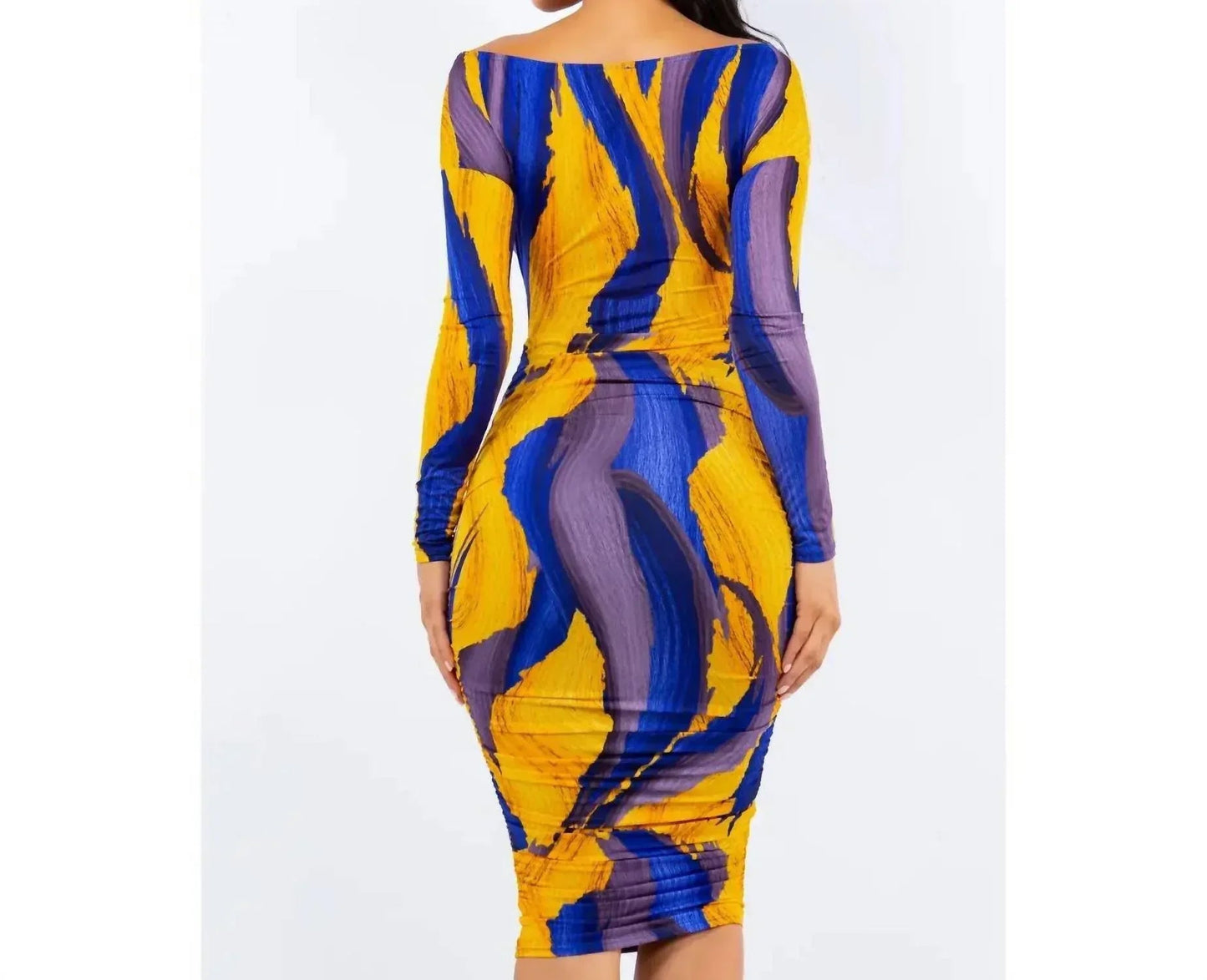 Off Shoulder Wrap Ruched Midi Dress