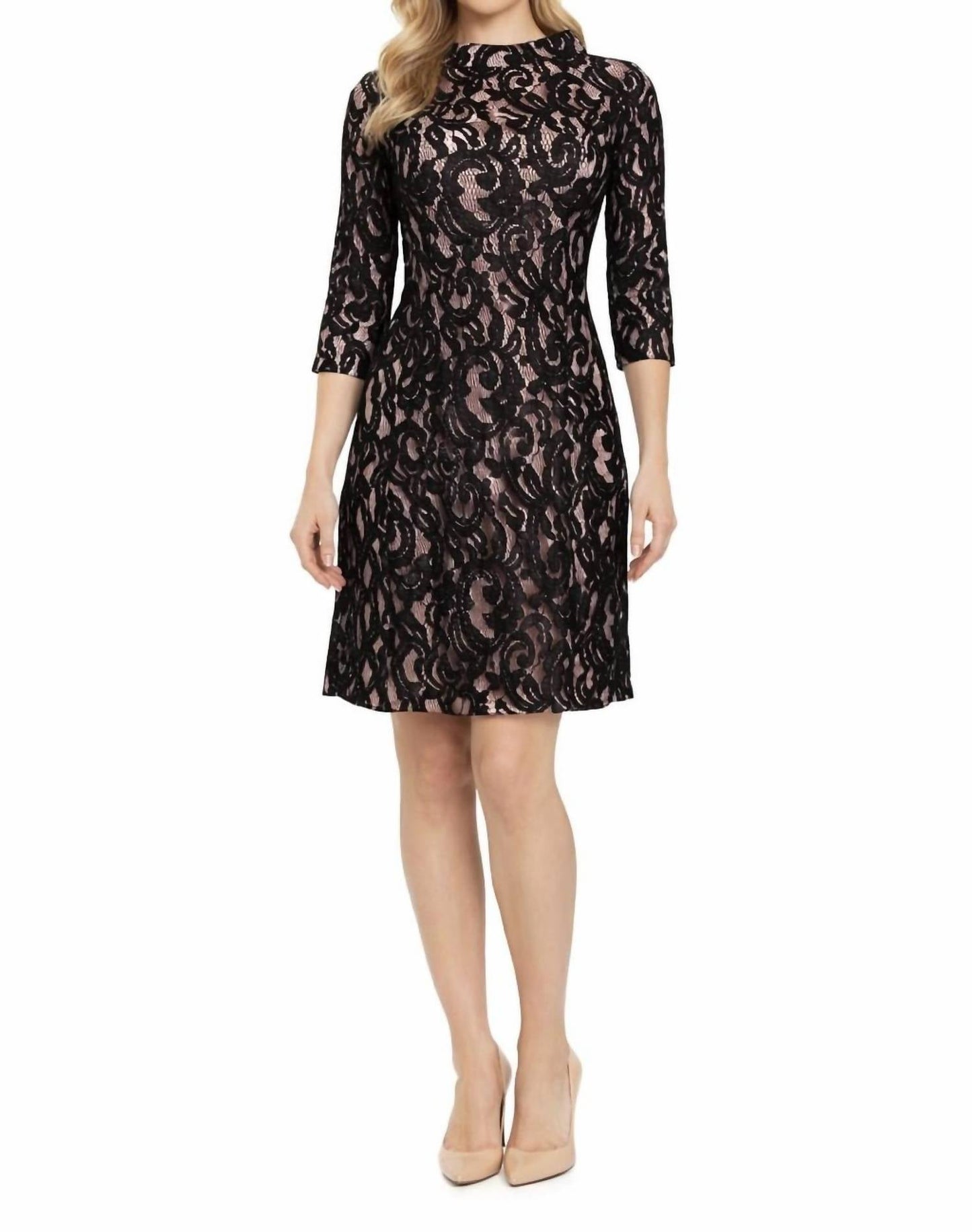 Lace Mock Neck A-line Dress