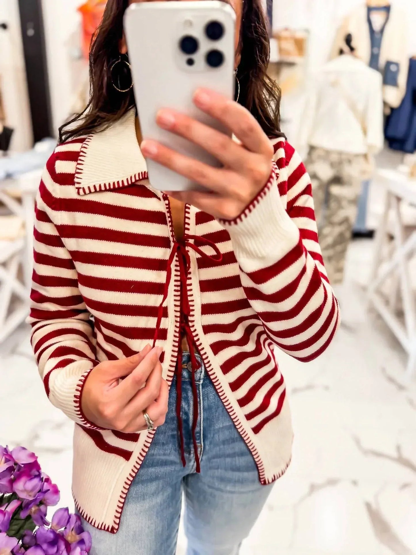 Gestreifte Strickjacke für Damen