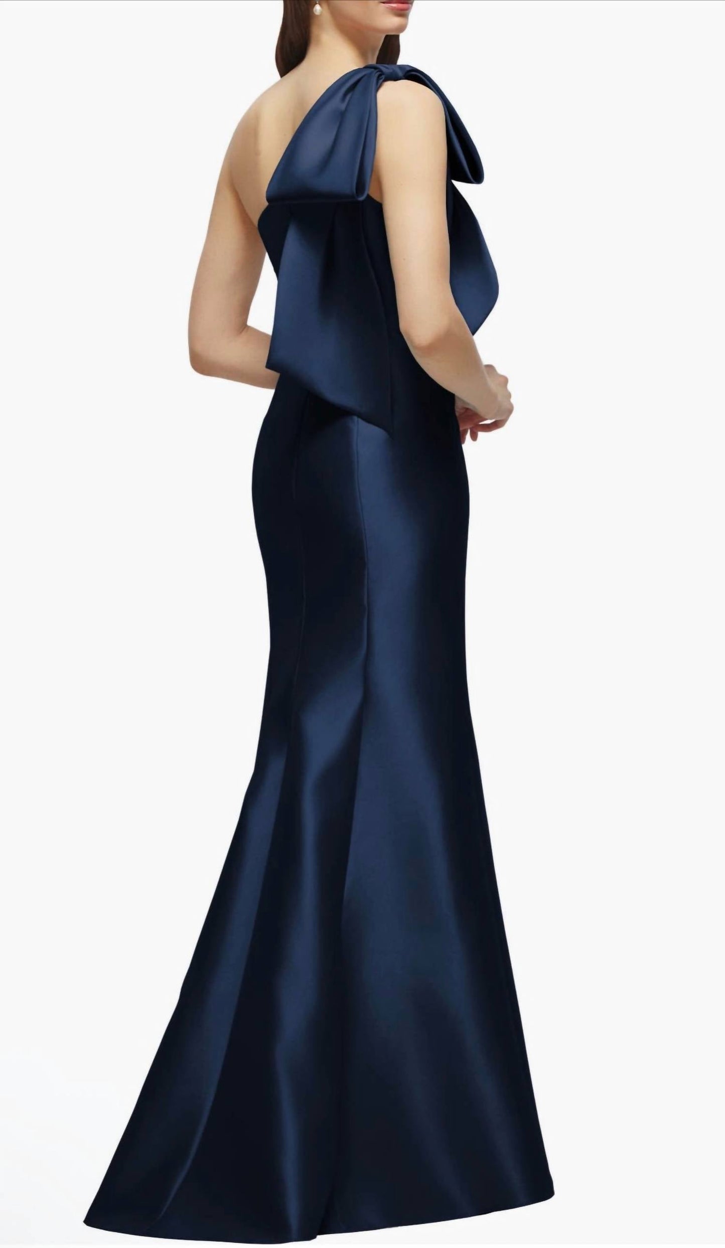 Satin-Twill-Meerjungfrauenkleid mit Schleife und One-Shoulder-Träger
