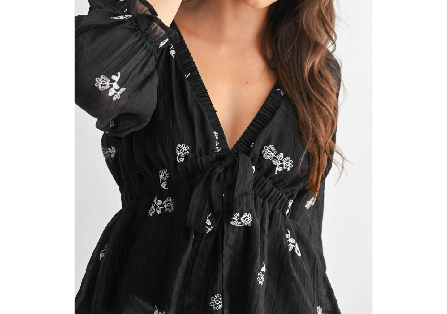 Raina Embroidered Tie Detail Blouse